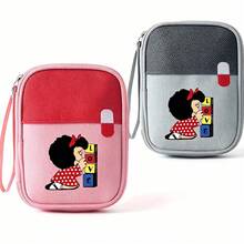 1pc Mafalda Print Pattern Portable Medicine Bag, Easy-To-Identify Pill Graphics, Oxford Fabric, Zipper Compartment Design, Suitable For Travel And Outdoor Emergency, Available In Gray, Red, Green, Pink Colors (Bag Only, No Medicine Included) Pill Box Pill Case Pill Containers Hospital Bag First Aid Kit Medicine Organizer Medicine Storage Bag Cruise Essentials Vacation Essentials Travel Stuff - Multicolor - View 1