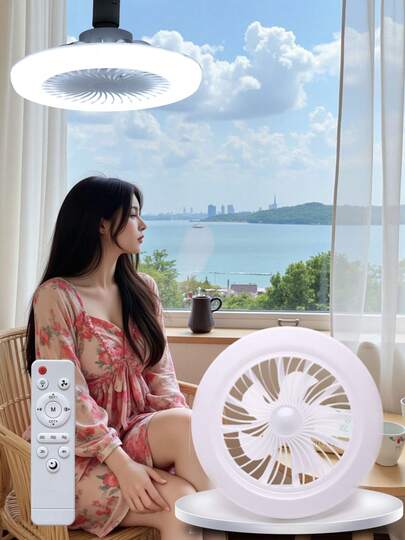 30W LED Smart Bladeless Ceiling Fan Light - Remote Control, E27 Bulb Base, Enclosed Ultra-Thin Design, 3 Wind Speeds, Dimmable, 3 Color Modes, Easy Installation, Suitable For Living Room, Bedroom, Office