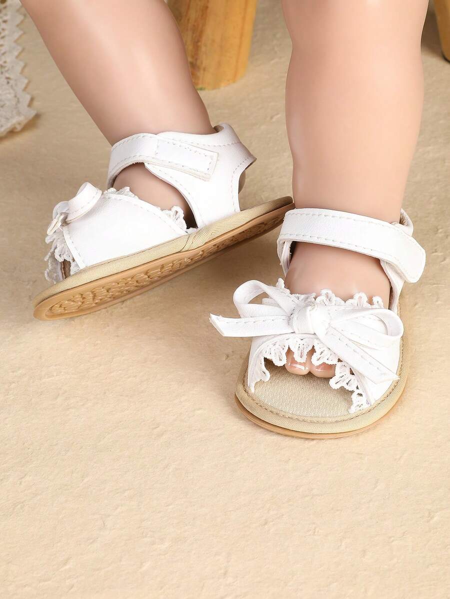 Summer Infant Girl Soft Sole Sandals, Lace Bow Princess Shoes For 0-6-9 Months Toddlers - White - View 1