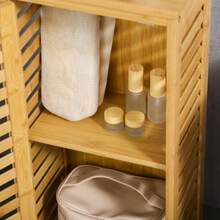 Kleankin Bathroom Cabinet/Side Cabinet With Slatted Door, 2 Compartments, Storage, Natural, 30 X 19.9 X 70 Cm - 芥末黃 - 查看 7