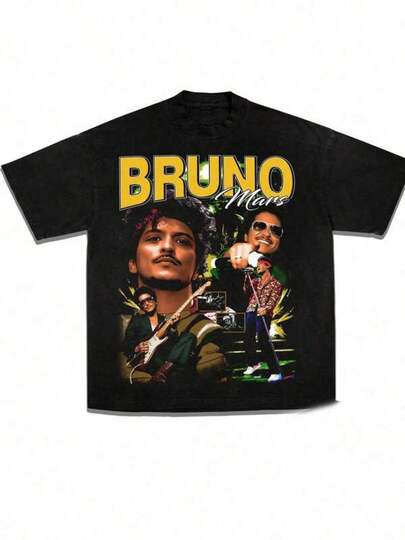 Women's Summer Bruno Mars Music R&B Pop Rap Rapper Letter Print Round Neck Casual Short Sleeve T-Shirt Graphic Tees Y2K Oversized Streetwear Cotton Women Tops Spring And Summer Vacation Stylish Tops, Men' S&Lomen's Favorite Graphic Tees