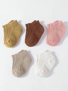 5 Pairs Baby/Toddler Solid Color Breathable Ankle Socks, Spring/Summer - Multicolor - View 8