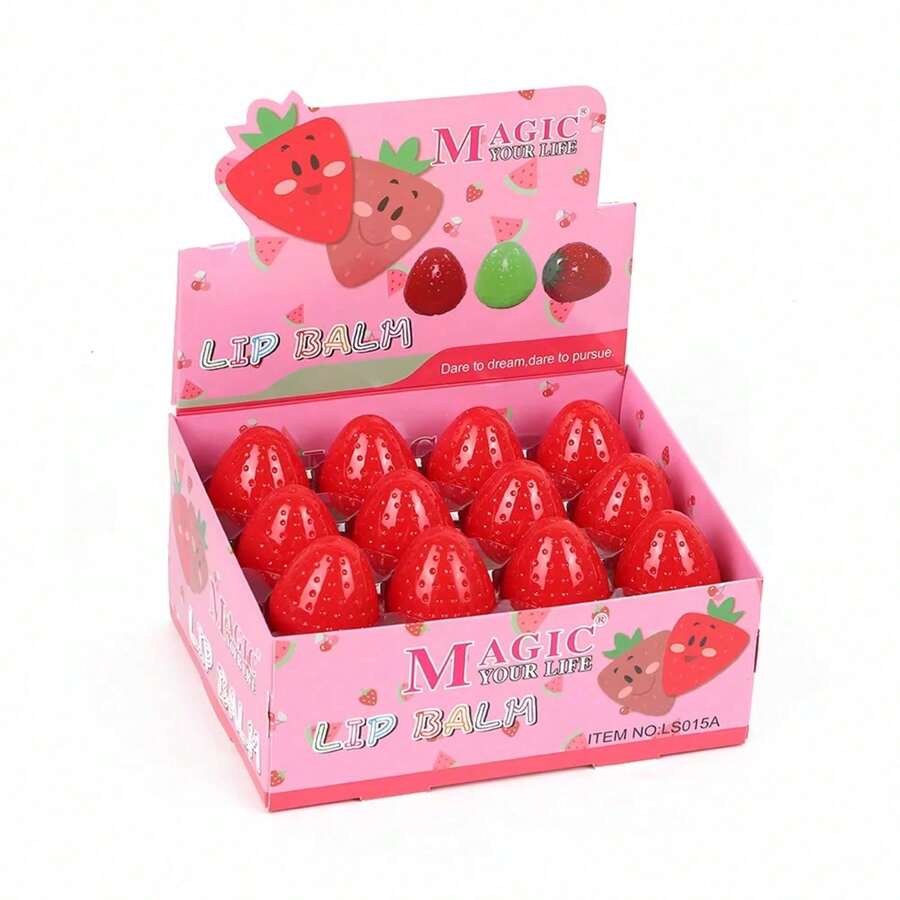 24Pcs Strawberry Peach Tomato Fruit Lip Balm Natural Formula Hydrating Repair Clear Lip Balm Moisturizing For Girls Lips Care - Strawberry - 查看 1