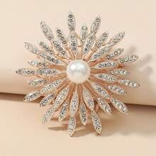 Large Double Layer Flower Brooch Pin Inlaid Faux Pearls Ladies Clothes Accessories Gift - 銀色 - 查看 2