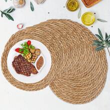 EZIFY 10-Piece Round Natural Woven Tableware Set, 10.6-Inch Round Rattan Placemats, Natural Hand-Woven Daffodil Pattern Placemats, Rustic Style Woven Tablecloth, Rustic Coarse-Woven Rattan Mat, Suitable For Restaurants, Homes, And Weddings. - 10-piece Pack - View 2