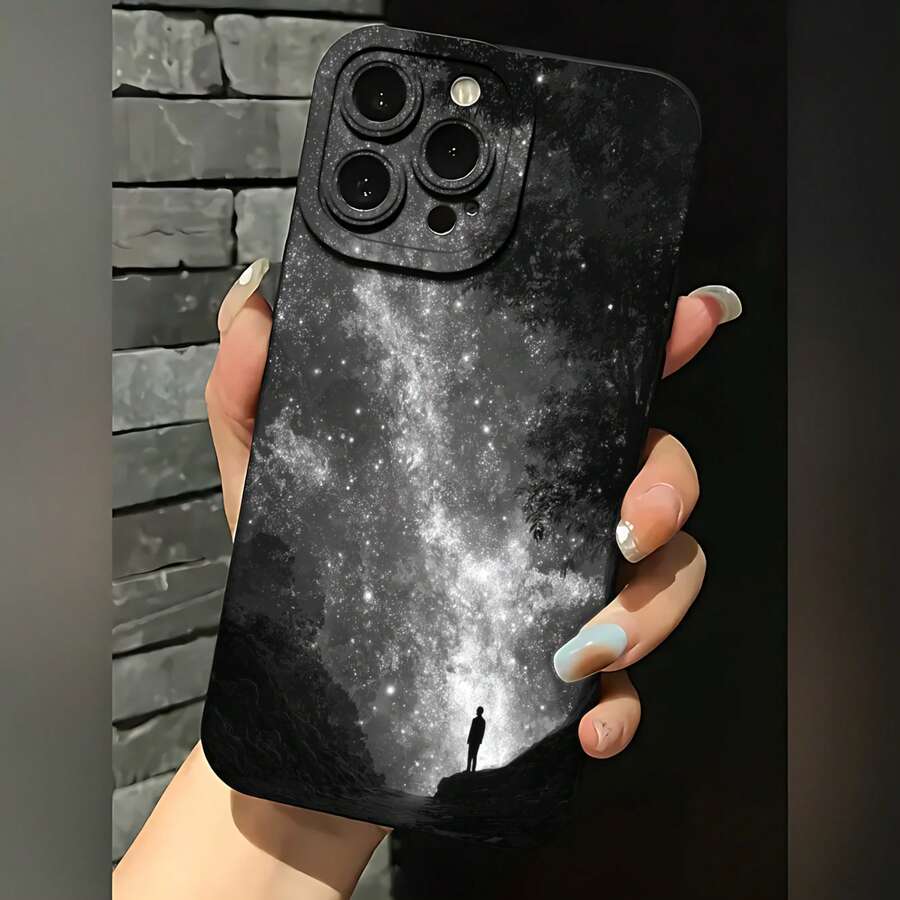 2026 nueva funda de teléfono esmerilada, funda de teléfono cielo nocturno de galaxia con impresión de silueta para iPhone 17 15 14 13 12 Pro Max y Galaxy S23 S22 S21 Ultra protector de teléfono funda de pareja regalo para él y ella regalo de San Valentín cumpleaños - Negro - Ver 1