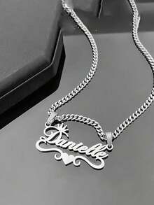 Valentine's Day Customized Stainless Steel Cuban Link Necklace Pendant Engraved Name Personalized Jewelry Hip Hop Korean Style Design Anniversary Gift - Multicolor - View 4