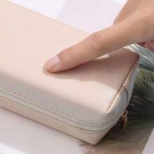 1pc Minimalist Leather-Look Pencil Case, Unisex Makeup Brush Holder Zipper Pouch, Foldable Stationery Organizer, Back To School Gift - Black - View 13