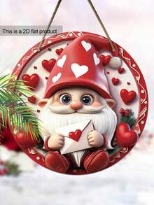 1pc Valentine'S Day Wooden Love Sign - Red Heart Gnome Design, Flat Porch Wreath Hanging Decor, No Electricity Needed, Ideal For Garden, Room, Festival, And Party Decoration - Multicolor - View 2
