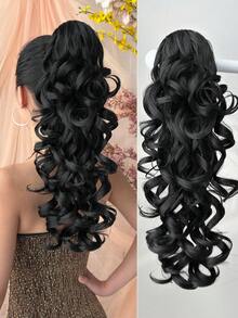 爪形马尾假发片，黑色、棕色、灰色渐变多色可选，18英寸深波浪耐热纤维合成马尾假发，适合女性在圣诞节、万圣节、音乐节、派对和日常使用。 - 拼色 - 查看 5