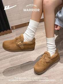 WARRIOR 1双女士冬季加厚舒适百搭防滑搭扣保暖低帮休闲冬鞋，时尚轻便平底乐福鞋 - 駝色 - 查看 10