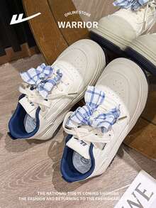 1 Pair Women's Lace-Up Low-Top Casual Sneakers, Fashion Lightweight Non-Slip Outdoor Sports Shoes - 米深藍色 - 查看 3