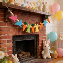 Guirnalda de cuentas de conejo de zanahoria para decoración colgante de Pascua, adornos de pared para fiestas - Naranja - Ver 2