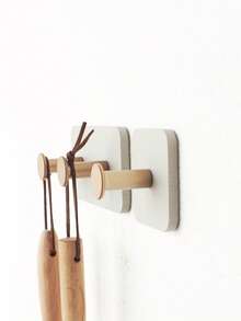 1pc Wooden Wall Hook, No Drilling Required, Strong Adhesive Hook For Coat, Hat, Kitchen, Bathroom, Entryway - Multicolor - View 4