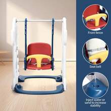 Tobogán y columpio de 18 cm para niños pequeños, tobogán de 193 cm de largo para niños de 1 a 3 años, juego para interior y exterior con columpio ajustable, aro de baloncesto, fútbol, golf y lanzamiento de aros. - Azul - Ver 7