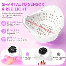 DianaBeauty Máy sấy móng tay UV 90 đèn LED có hẹn giờ và cảm biến tự động, phù hợp với mọi loại sơn móng tay gel, thiết bị làm móng chuyên nghiệp. - trắng - Xem 5