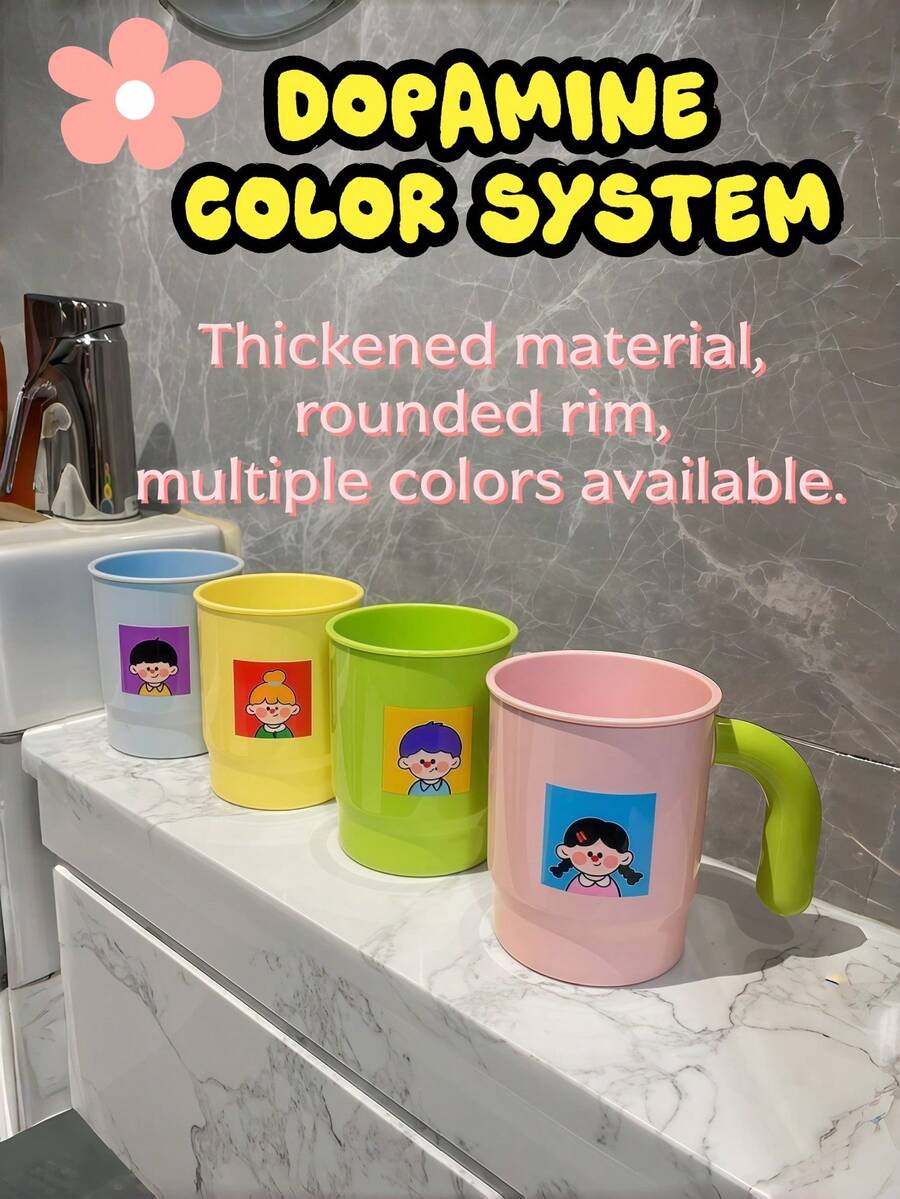 Family Rinse Cup Set, Shatterproof Plastic Cups, Cute Children's Cups, Toothbrush Cups, Dopamine Cups - Multicolor - View 1