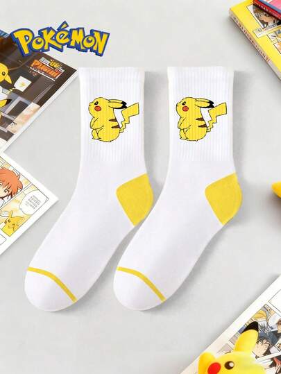  1/3/5 Pairs Pokemon Cute Cartoon Print Breathable Soft Mid-Calf Socks, Reinforced Heel And Toe, Durable, Unisex, Suitable For All Seasons