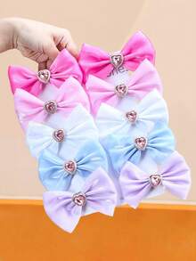 10pcs/Set Heart Crystal Satin Bow Hair Clips, Classic Bow Design, Random Color Assortment - Suitable For Girls And Women, Minimalist, Classic, Versatile, Sweet, Suitable For Daily, Commute, Date, Party, Valentine's Day Gift, 2026 New Year Gift, Claw Clips, Hair Slide, Hair Barrettes, Head Accessories, Hair Accessories For Women - Multicolor - View 4