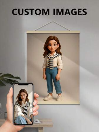 1 Stück personalisierte Cartoon-Portrait-Leinwandkunst, amerikanischer Animationscharakter KI-designtes Porträtgemälde, kreative Figurenkunstwerk-Leinwand, Geschenk für Freunde, vielseitige Tischporträt-Dekokunst, geeignet für Wohnzimmer oder Schlafzimmerdekoration