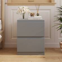LIVINGANDHOME Living And Home Practical Modern Minimalist Rectangular Bedside Table Grey Walnut Colour Warm White 2 Drawers Sturdy Easy To Clean Effortless Assembly Bedroom Living Room Office - Gray 32 cm (W) X 30 cm (D) X 41 cm (H) - View 5