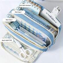 Large Capacity 3 Layers Pen Box Kawaii Pencil Cases Cute Pen Holder Pouch For Students Back To School Stationery Supplies - Blue - View 2