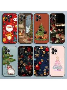 Custodia per telefono con motivo natalizio cartoni animati compatibile con modelli 17, 16, 15, 14, 13, 12, Pro, Max, Plus, E, SE4, Air, Mini, in morbida cover nera - Z8 - Visualizzare 3