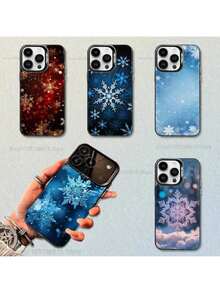 Étui de protection pour l'hiver avec motif flocons de neige, compatible avec les modèles 16, 15, 14, 17, 13, 12, 11, Mini, Pro, SE, XS, MAX. Étui en silicone mat noir. Étui compatible avec les modèles 17, 17 Pro, 17 Promax - Z1 - Voir 3