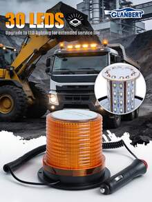 GLANBERT 12V-24V琥珀色30LED闪烁警示灯，磁吸式，适用于车辆、叉车、拖拉机、高尔夫球车、UTV、轿车、巴士等。