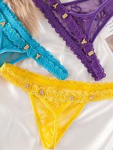 Customized Crystal Letter Sexy Lace Personalized Name Thong Panties, Bikini Tanga Lingerie T-Back Gift For Girlfriend, Wife, Valentine's Day, Christmas, Halloween, Thanksgiving, Birthday. Sequine Colorful Custom,Personalized,Unique,Customized Personalized Gifts For Men/Women,Lingerie,Panties,Underwear,Thongs Ideal Gifts For Her Girlfriend Living Room,Bedroom,For Anniversaries,For Birthdays,For Holiday - 白色 - 查看 7