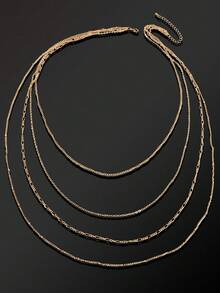 1pc Women'S Fashionable Multi-Layer Chain Necklace - Stylish Layered Design With Mixed Chain Textures For A , Dimensional Look. Perfect Versatile Accessory For Everyday Casual Wear, Office Commutes, Weekend Errands, Holiday Celebrations, Birthday Parties, Date Nights & Festive Gatherings, Effortlessly Complementing T-Shirts, Blouses, Dresses, Sweaters & Low-Cut Tops To Add A Chic, Modern Touch To Any Outfit. - Vàng - Xem 4