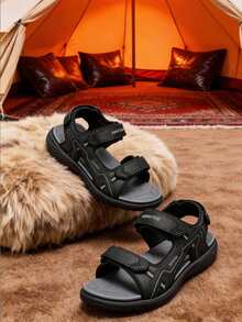 Men's New Breathable Lightweight Sports Sandals, Adjustable Hook & Loop Closure Non-Slip Beach Outdoor Hiking Casual Sandals - Black - View 2