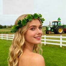 1件四叶草花卉发箍，人造绿色植物头饰，圣帕特里克节 - 彩色 - 查看 5