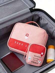 1pc Cartoon Pill Pattern Letter Printed Family Medicine Bag, Waterproof And Wear-Resistant, Portable Mini First Aid Kit Suitable For Camping, Hiking, Home, Outdoor, School, Backpacking, Trekking, Fishing, Hunting, Boating And More - Multicolor - View 4