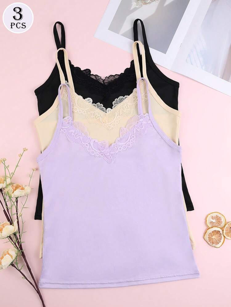 レース キャミソール スリップ トップ 3点セット、多用途 下着 | SHEIN