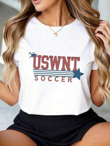 2026 NEW  Usmnt Soccer Women's T-Shirt Black Sport Team Fan Apparel Usa National Team Football Shirt New Women's Casual T-Shirt - 白色 - 查看 5