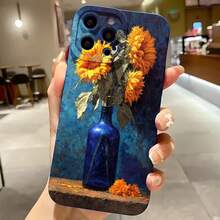 2026 nueva funda de teléfono esmerilada, funda de teléfono con impresión artística de girasol en jarrón azul para iPhone 17 14 Pro Max 13 12 11 Xs Max Xr X  Galaxy S23 S22 S21 Plus S20 Ultra S10 Edge Note 20 10, regalo de pareja para él y ella, regalo de San Valentín o cumpleaños - Azul Klein - Ver 2