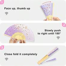 Folding Fan, Slik Folding Hand Fan With First Layer, With Storage Bag, Tassel, Cooling, Performances, Decorations, Gifts, Classic Ink Plum Gradient Pink - Hồng - Xem 4