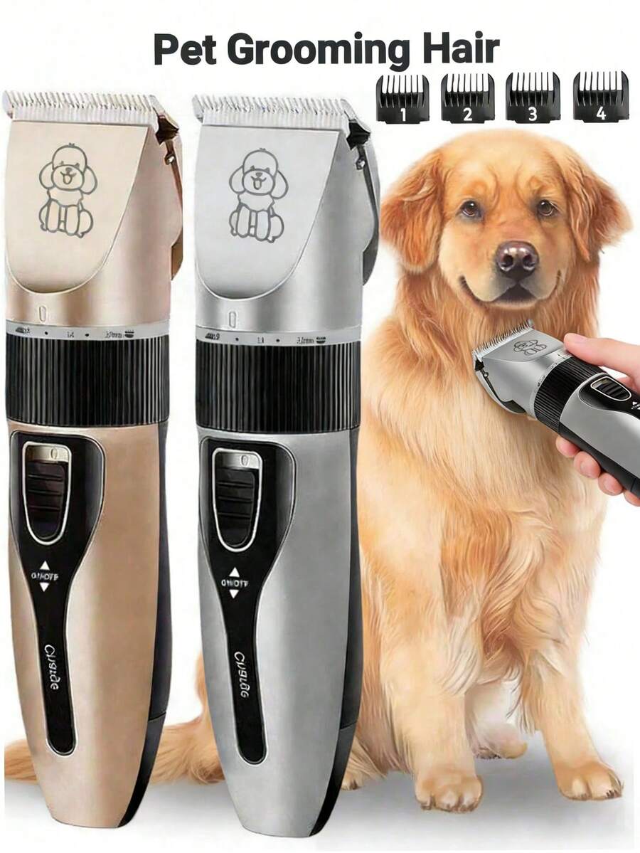 Adjustable Professional Pet Hair Trimmer | USB Rechargeable, Quiet Pet Grooming Tool With 4 Detachable Combs (1.5-4mm) And Cleaning Brush - Ergonomic Lithium-Polymer Battery Hair Clipper Suitable For All Breeds - Multicolor - View 1