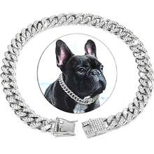1 Set Gold Hiphop Pet Collar - Rhinestone Crystal, 35cm Adjustable Chain, Fashionable Cat/Dog Accessory - Silver - View 5