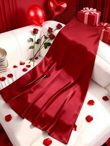 Women's Red Silk Satin High Waist Skirt, Elegant Ladies Skirt Suitable For Romantic Valentine's Day Date Night