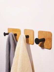 1pc Wooden Wall Hook, No Drilling Required, Strong Adhesive Hook For Coat, Hat, Kitchen, Bathroom, Entryway - Multicolor - View 2