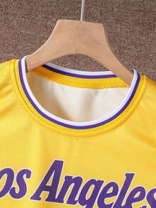 2pcs/Set Boys Casual Outdoor Sports Basketball Jersey With Los Angeles Number 77 Print, Basketball Round Neck Tank Top And Shorts Set, Spring/Summer - Yellow - View 3