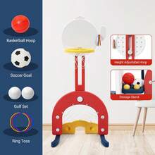 Tobogán y columpio de 18 cm para niños pequeños, tobogán de 193 cm de largo para niños de 1 a 3 años, juego para interior y exterior con columpio ajustable, aro de baloncesto, fútbol, golf y lanzamiento de aros. - Azul - Ver 4