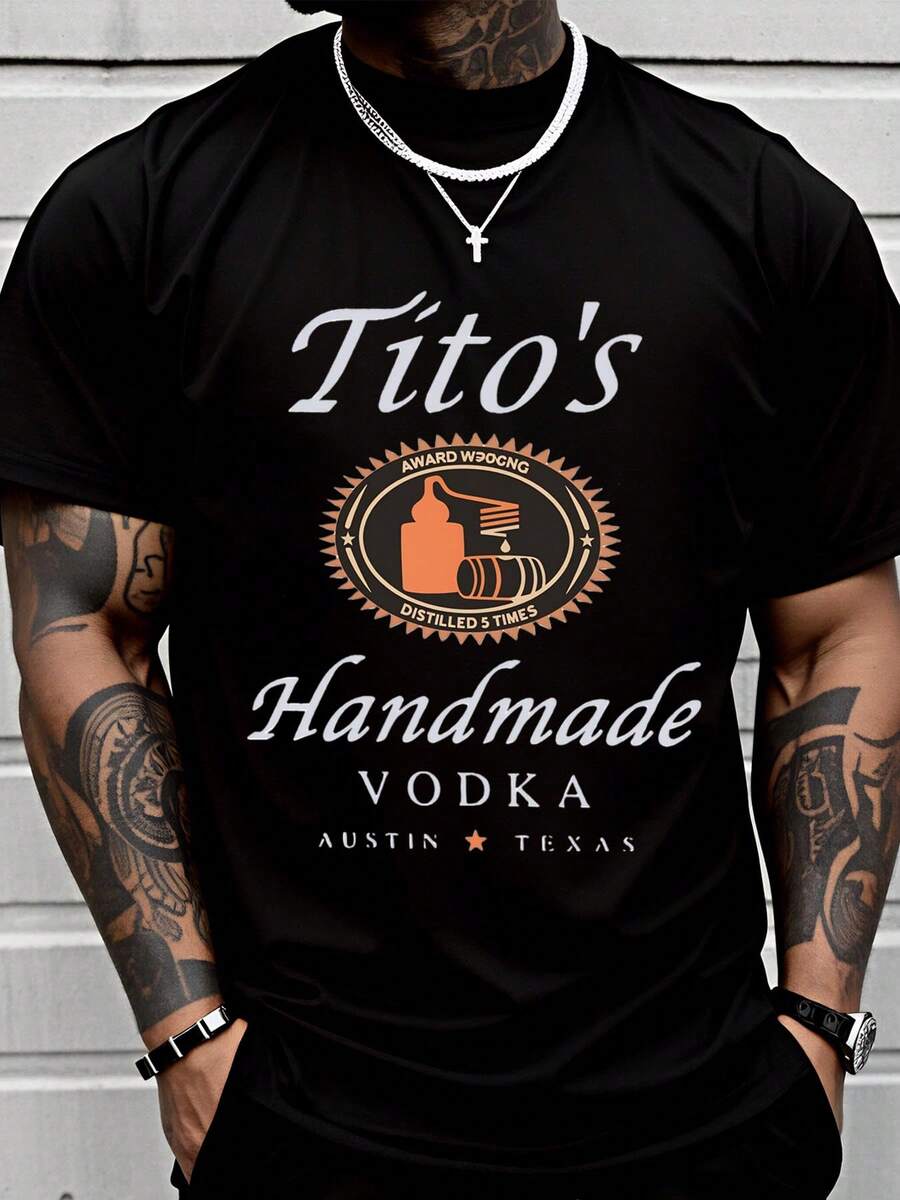 Titos Handmade Vodka Austin Texas Shirt Men Black T-Shirt With Logo Design For Beer And Alcohol Lovers Gift Idea For Him - Black - View 1