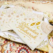 60张中东斋月金色印花月亮油灯餐巾纸 | 一次性双层纸巾，适用于派对餐桌装饰 - 杏色 - 查看 9