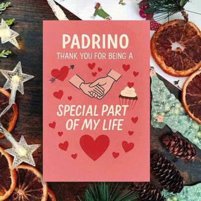 1pc Heartfelt "PADRINO THANK YOU FOR BEING A SPECIAL PART OF MY LIFE" Godfather Greeting Card With Envelope - Red Heart Design, Warm Vibe, Perfect For Adult Godchildren, Ideal For Thoughtful Padrino Gifting, Godfather Paper Card