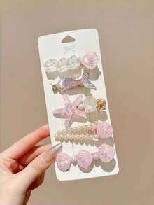 5pcs/Pack Mermaid Shell Hair Clips, Cute Kawaii Side Clips, Korean Style Sweet Girl Hair Accessories - Multicolor - View 4