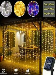 1PC Luz de Cortina Solar -100/200/300 LED, Luz de Decoração de Jardim, IP65 à Prova d'Água, 8 Modos Luz de Fada, Adequada para Jardim, Pátio, Casamento, Casa, Terraço, Parede, Janela, Beirais, Festa, Pavilhão, Festival, Ano Novo, Halloween, Decoração de Natal - Luz de corda LED solar - Ver 3