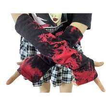 Mrotrida Women's Punk Fingerless Glove Cosplay Ripped Gloves For Halloween Costume Party 1Pair,RedTieDye - 紅色紮染 - 查看 6